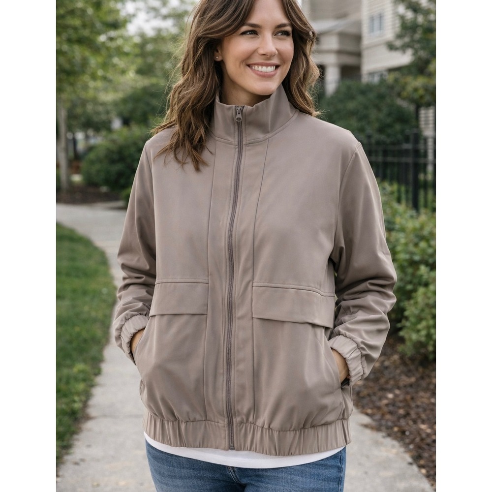 New Member's Mark Jacket Womens S Small Taupe Full Zip Lightweight‎ Stretch